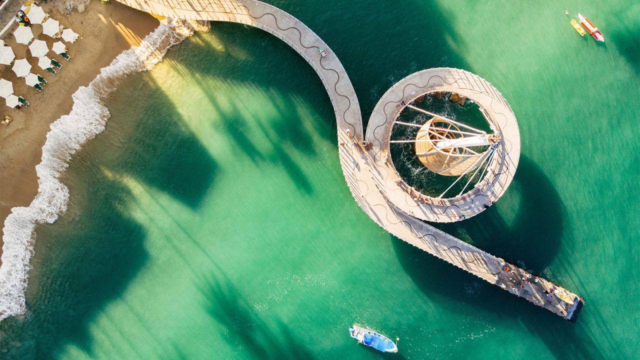 Aerial view of Playa Los Muertos, known as the 'Beach of the Dead.'